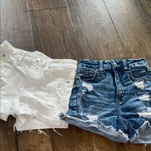 American Eagle Outfitters White and Blue Distressed Jean Shorts